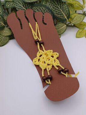 Handmade Crochet Flower Barefoot Sandals in Bright Yellow